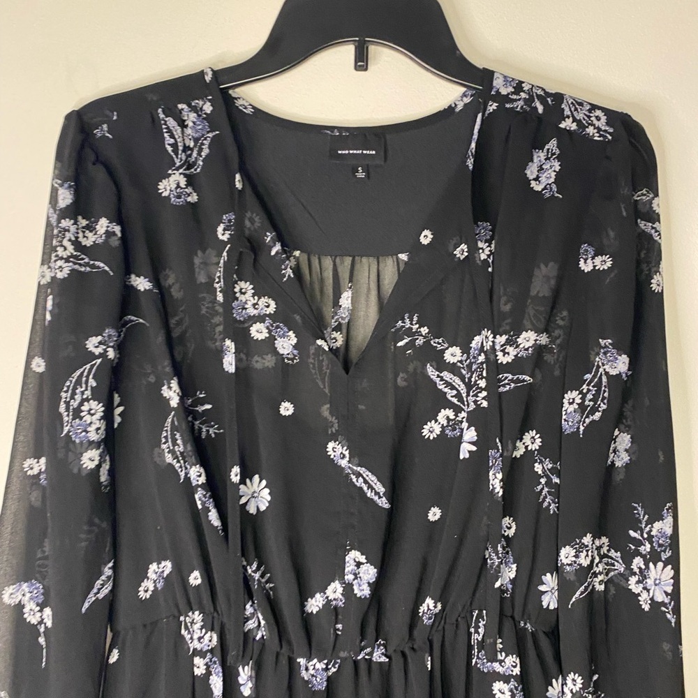 Who What Wear Black Floral Maxi Dress With Sheer Sleeves size small 90s Fall - Picture 2 of 14
